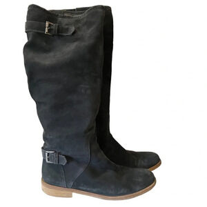 Garnet‎ Hill Tazia Italian Suede Riding Boots Leather Knee High 10